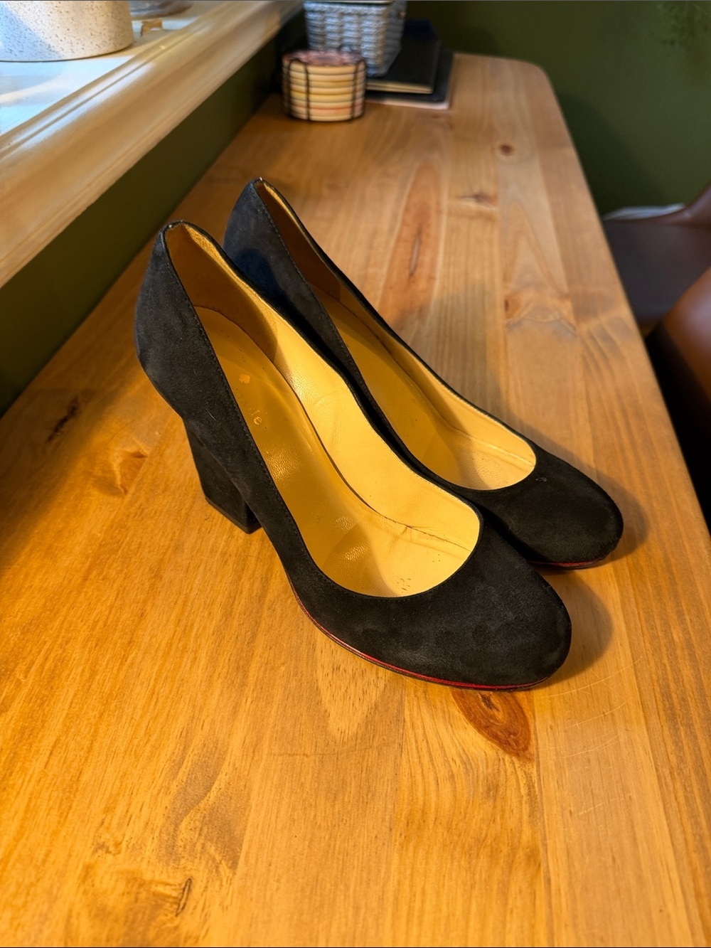 kate spade Vero Ouoio Black Suede Block Heel Pumps with Red Sole Accent - Picture 6 of 6